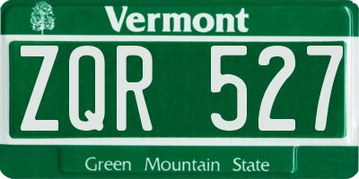 VT license plate ZQR527