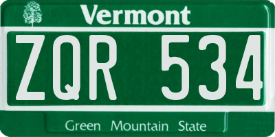 VT license plate ZQR534