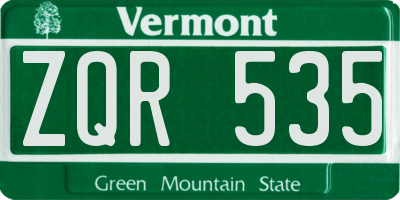 VT license plate ZQR535