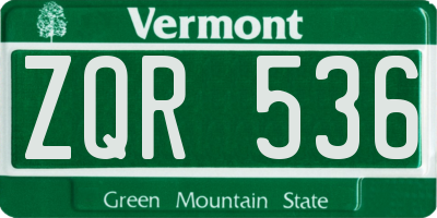 VT license plate ZQR536