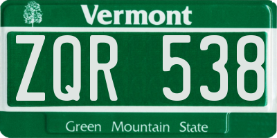 VT license plate ZQR538