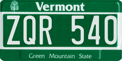 VT license plate ZQR540