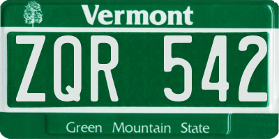 VT license plate ZQR542