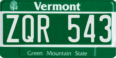 VT license plate ZQR543