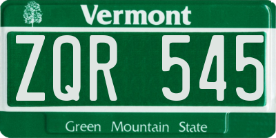 VT license plate ZQR545