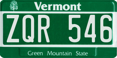 VT license plate ZQR546