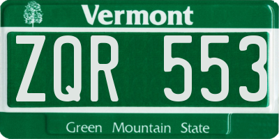 VT license plate ZQR553