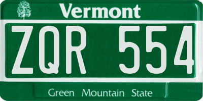 VT license plate ZQR554