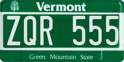 VT license plate ZQR555