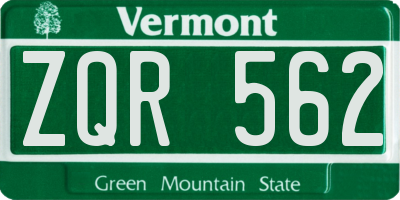 VT license plate ZQR562