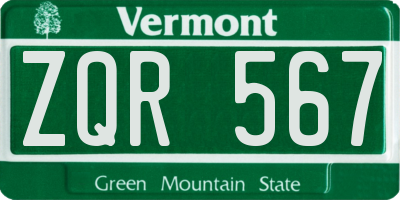 VT license plate ZQR567