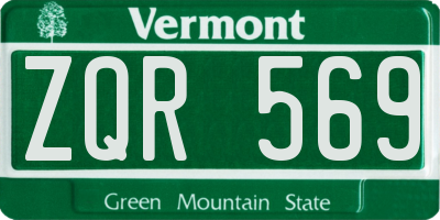 VT license plate ZQR569