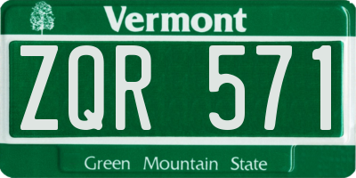 VT license plate ZQR571