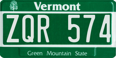 VT license plate ZQR574