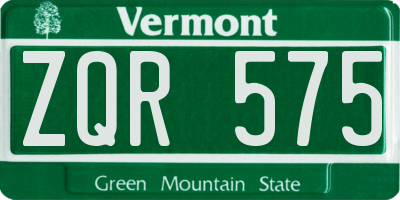 VT license plate ZQR575
