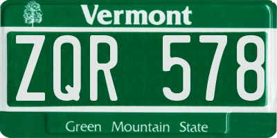 VT license plate ZQR578