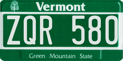VT license plate ZQR580