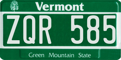 VT license plate ZQR585