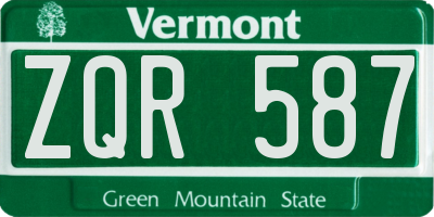 VT license plate ZQR587