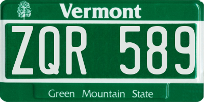 VT license plate ZQR589