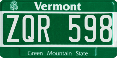 VT license plate ZQR598