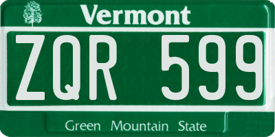VT license plate ZQR599