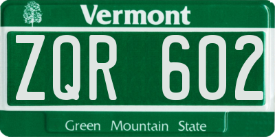 VT license plate ZQR602