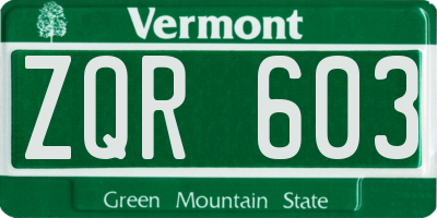 VT license plate ZQR603