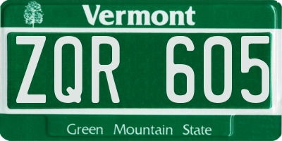 VT license plate ZQR605