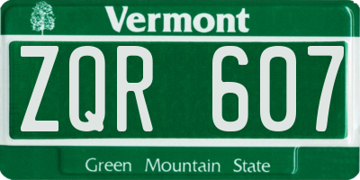 VT license plate ZQR607