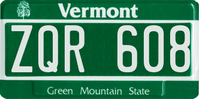 VT license plate ZQR608