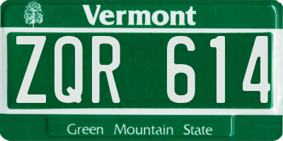 VT license plate ZQR614
