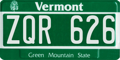 VT license plate ZQR626
