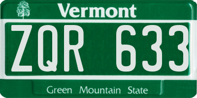 VT license plate ZQR633
