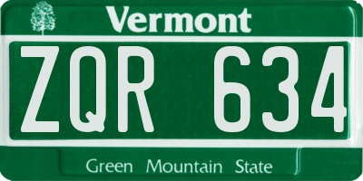 VT license plate ZQR634