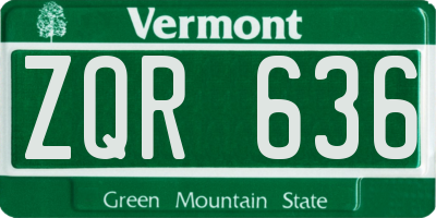 VT license plate ZQR636