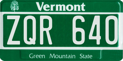 VT license plate ZQR640