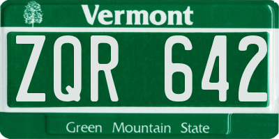 VT license plate ZQR642
