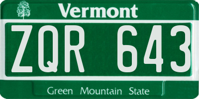 VT license plate ZQR643