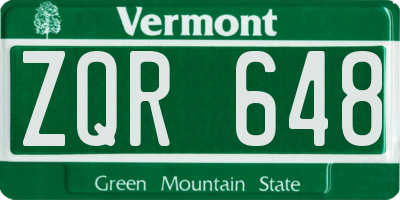 VT license plate ZQR648