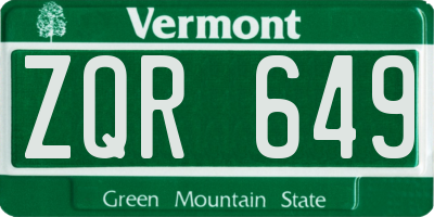 VT license plate ZQR649