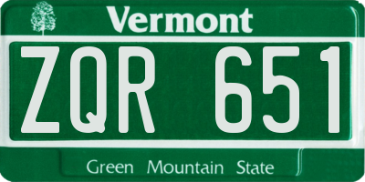 VT license plate ZQR651