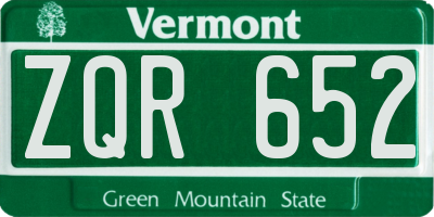 VT license plate ZQR652