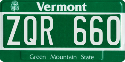 VT license plate ZQR660
