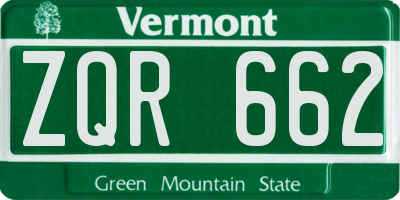 VT license plate ZQR662