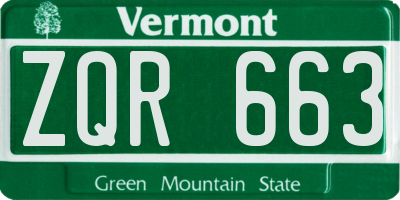 VT license plate ZQR663
