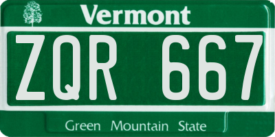 VT license plate ZQR667