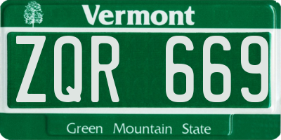 VT license plate ZQR669