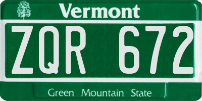 VT license plate ZQR672