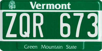 VT license plate ZQR673